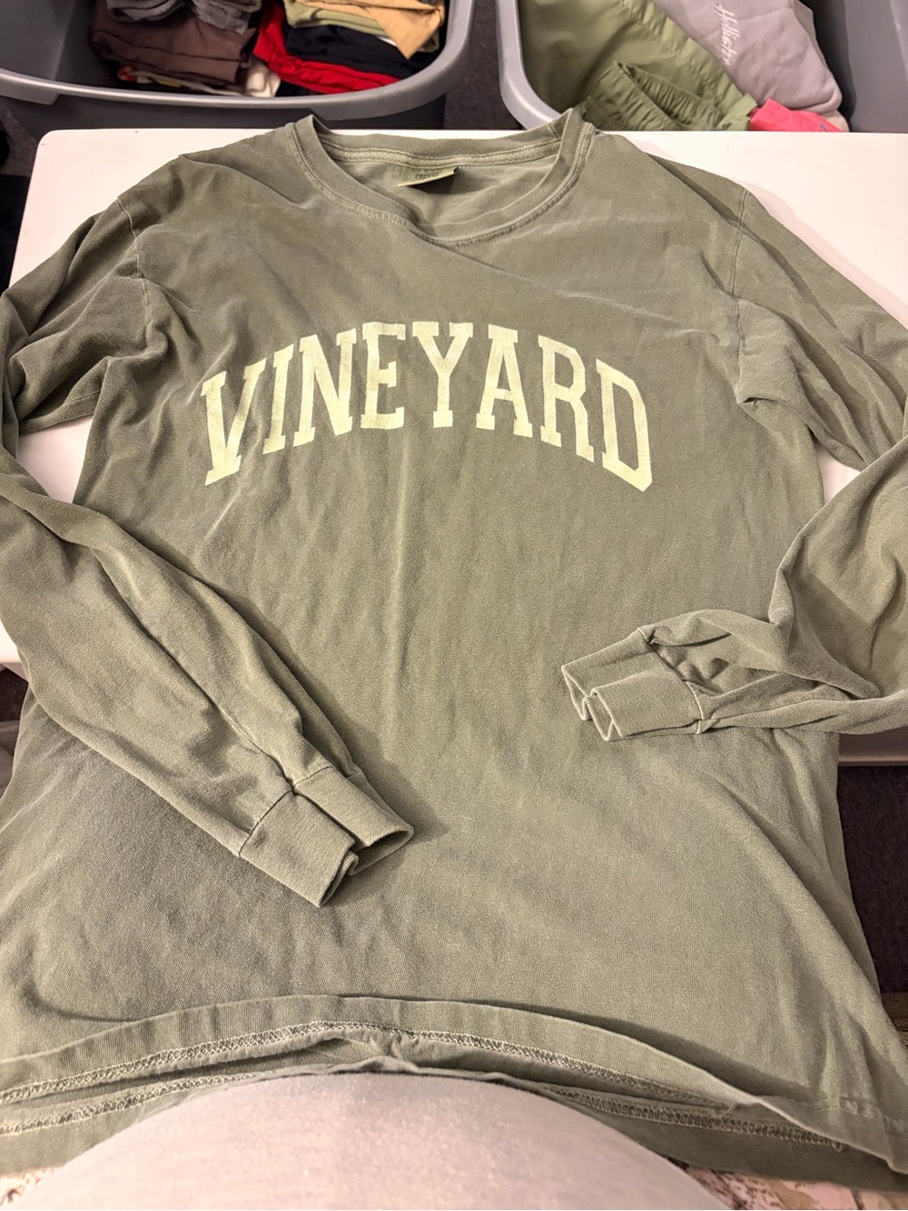 Comfort Colors Long Sleeve 'VINEYARD' Tee in Olive Green
